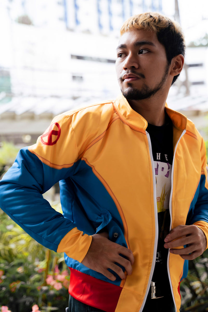 Blue and shop gold bomber jacket